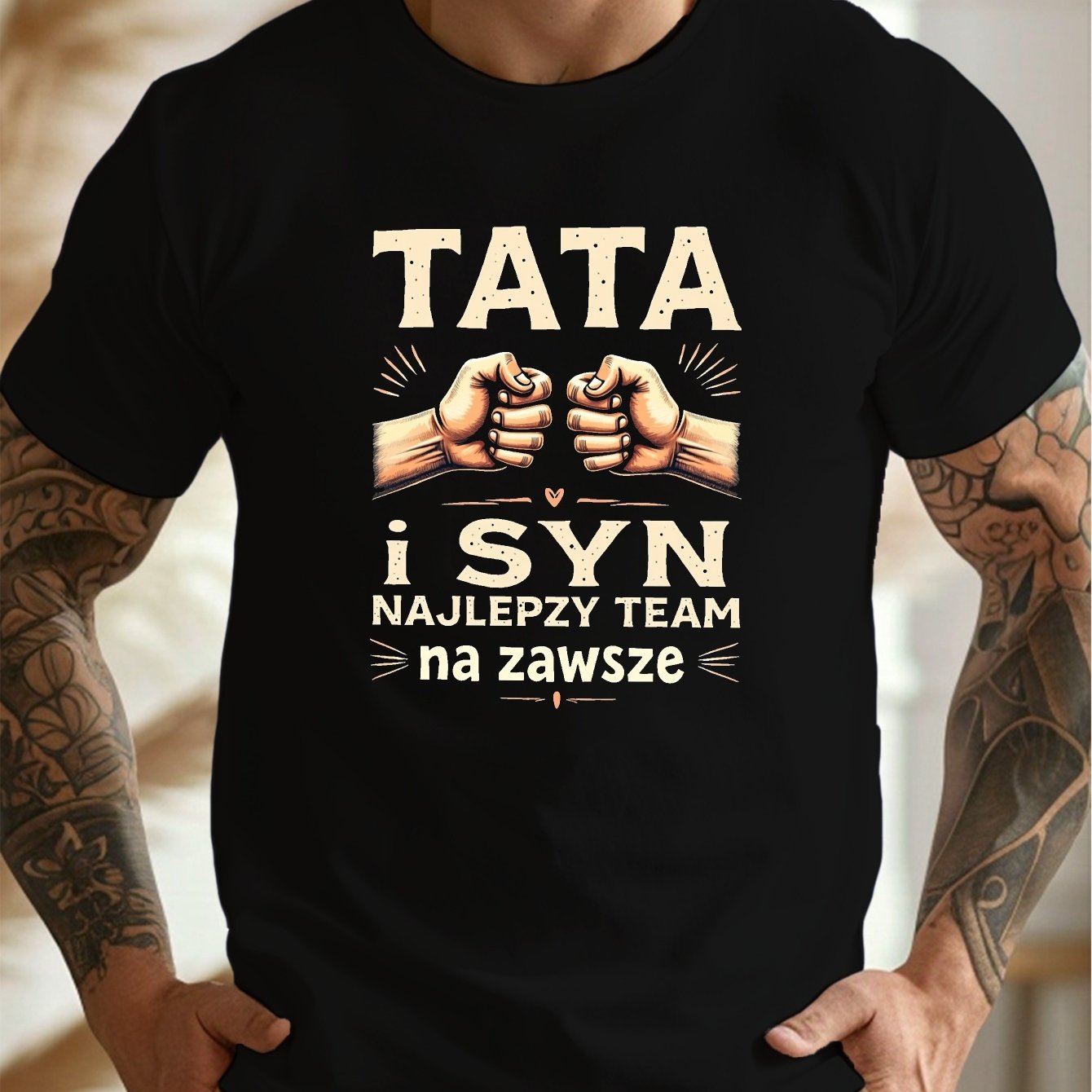 TEMU Męska koszulka z nadrukiem „ i Syn Najlepszy Team” - Biała, casualowa koszulka z krótkim rękawem i okrągłym dekoltem, lekki top letni dla taty i