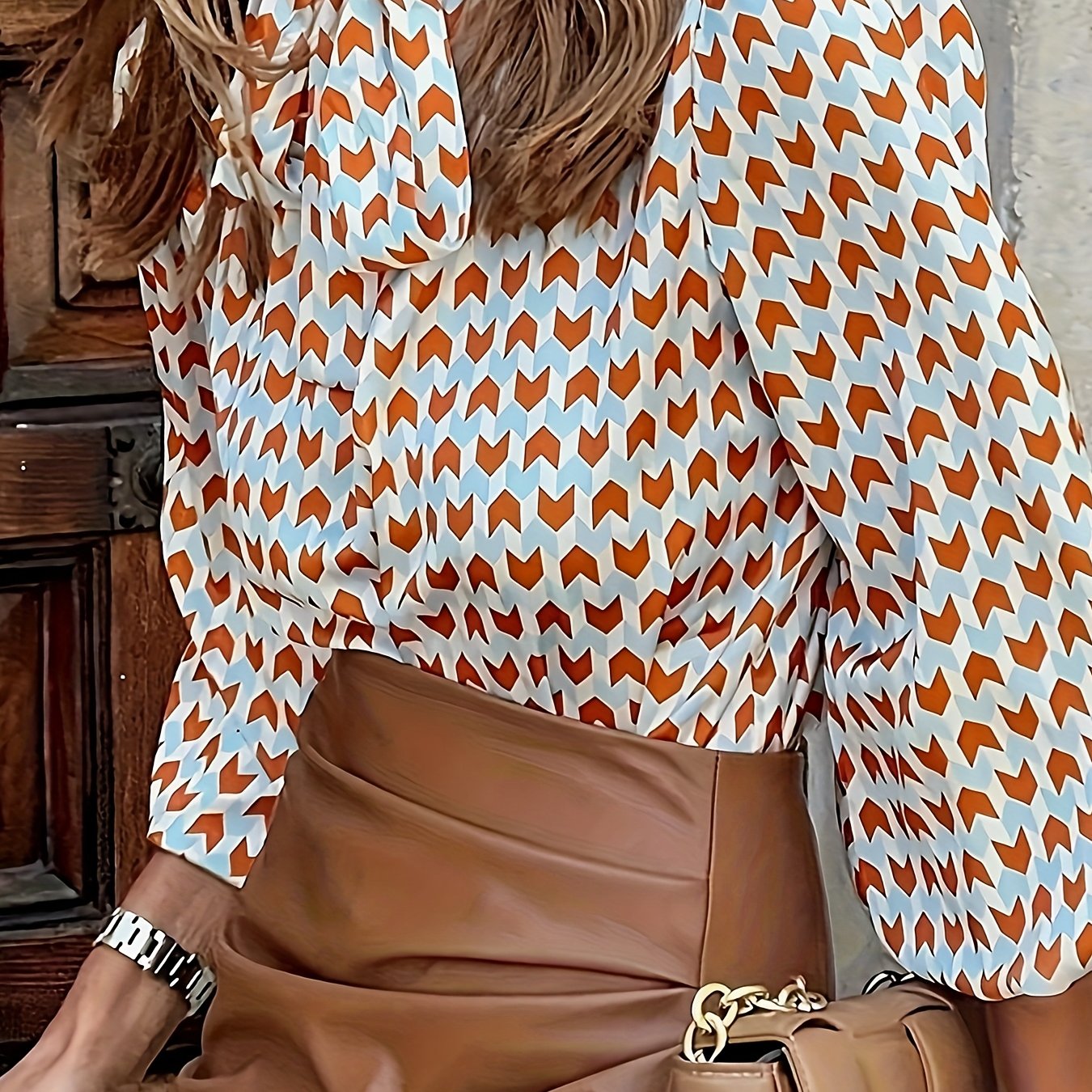 TEMU 1 szt. Elegancka damska koszula z długim rękawem i kołnierzykiem, z nadrukiem, poliester - jesień/, luźny krój, bluzka dla dorosłych