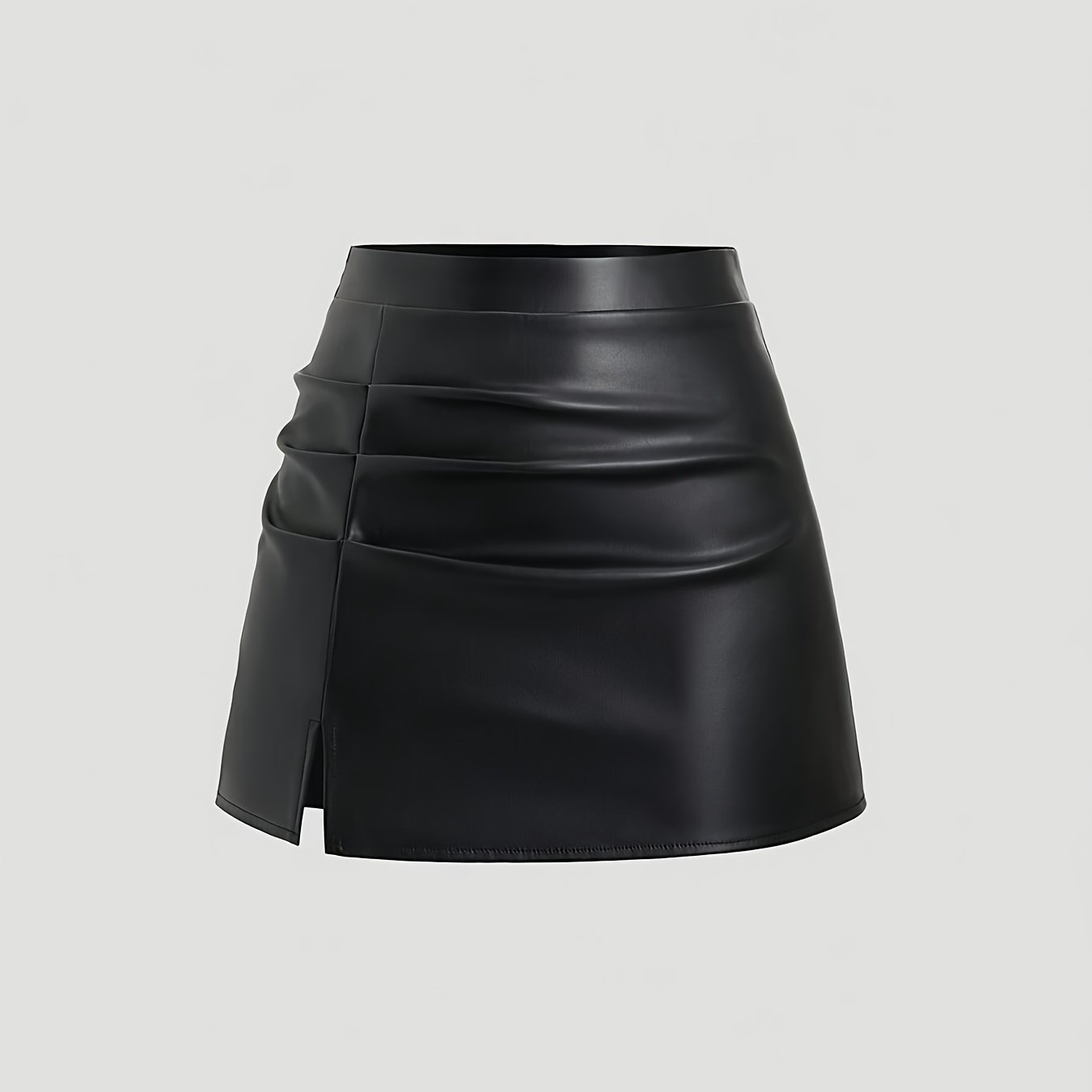 TEMU Elegancka Vintage Mini Spódnica A-Line z Dzwonami i Rozcięciem - Krótka Długość, Skóra PU, Y2K Styl na Imprezę i Wesele - Pranie Maszynowe,