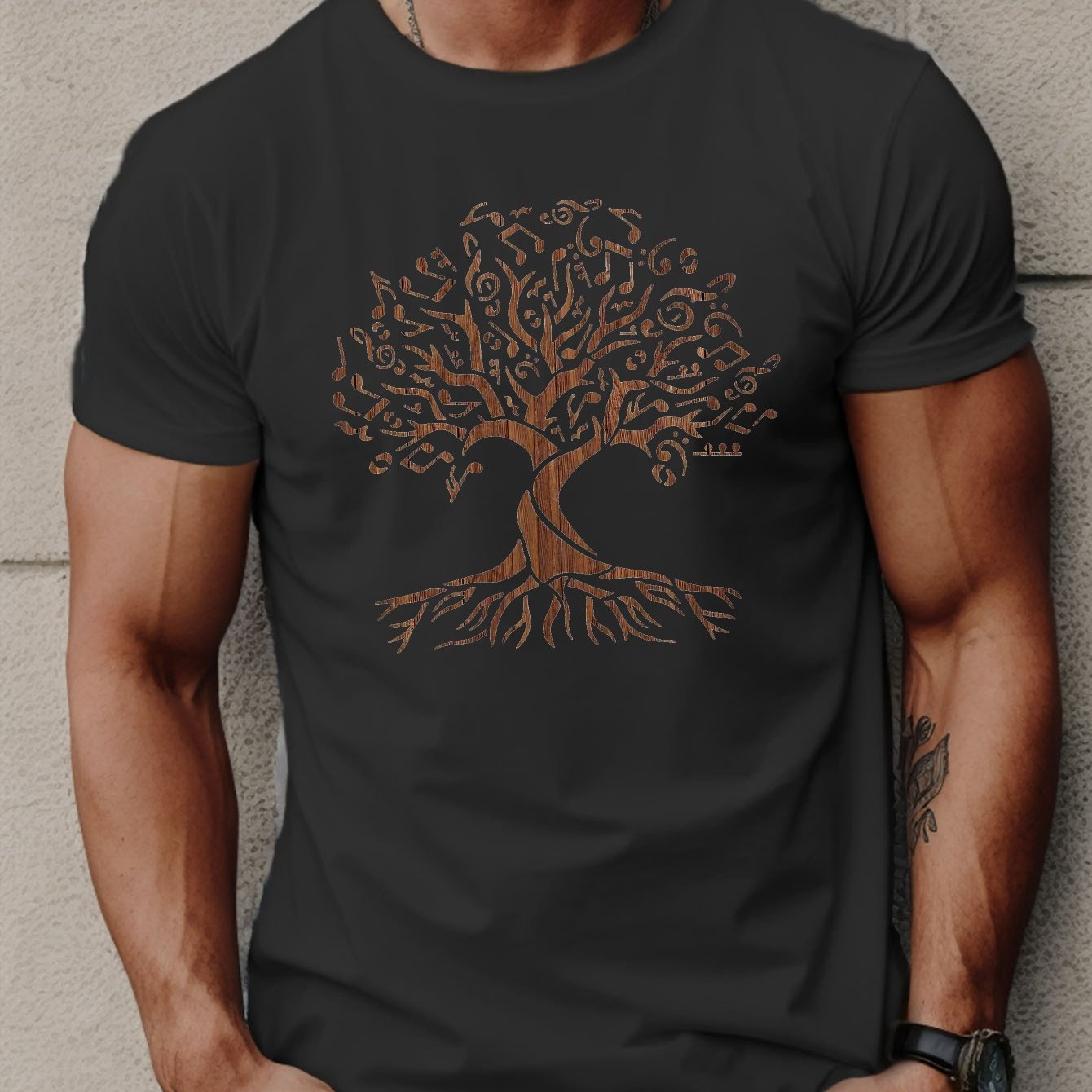 TEMU Męska koszulka z grafiką Drzewo Życia - Casualowa, z krótkim rękawem, Oddychający poliester, Letnia odzież