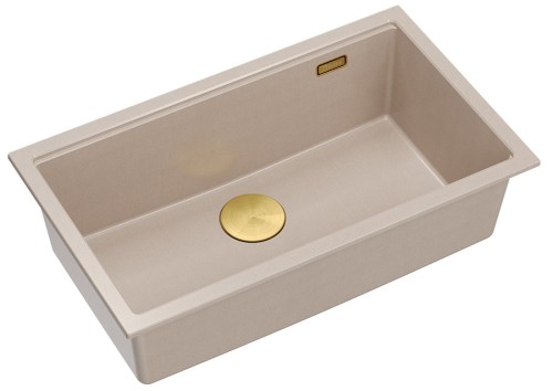 Quadron Unique Zlewozmywak granitowy jednokomorowy podwieszany 76*45*23,5 cm LOGAN 110 PEARL BEIGE z syfonem save space w kolorze złotym