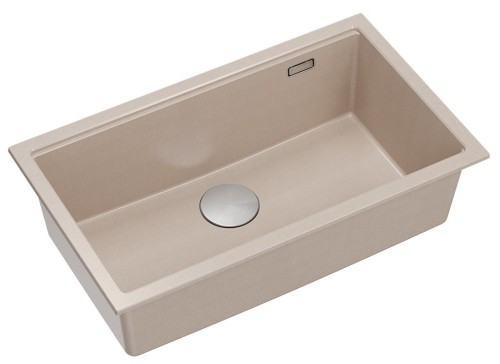 Quadron Unique Zlewozmywak granitowy jednokomorowy podwieszany 76*45*23,5 cm LOGAN 110 PEARL BEIGE z syfonem save space w kolorze stalowym