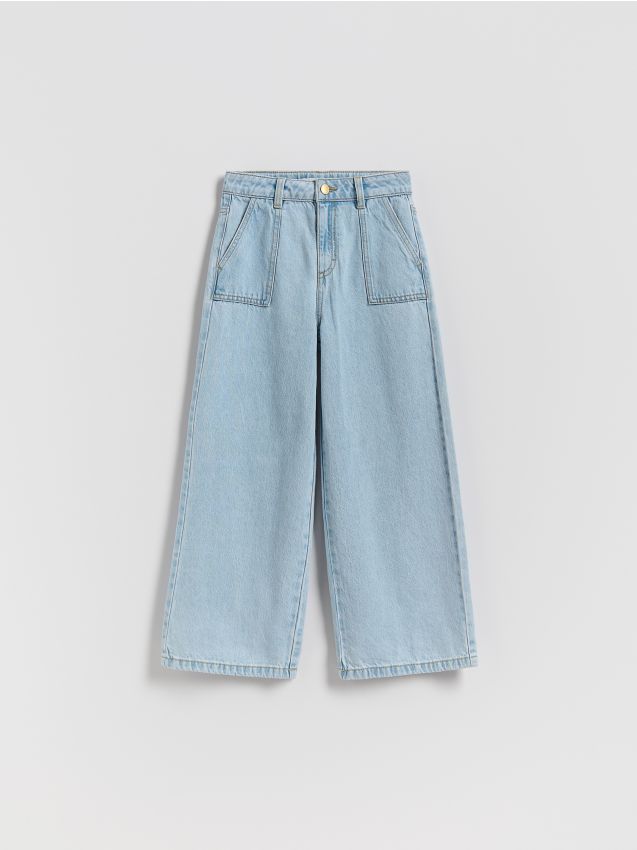 Reserved - Jeansy super wide leg - niebieski