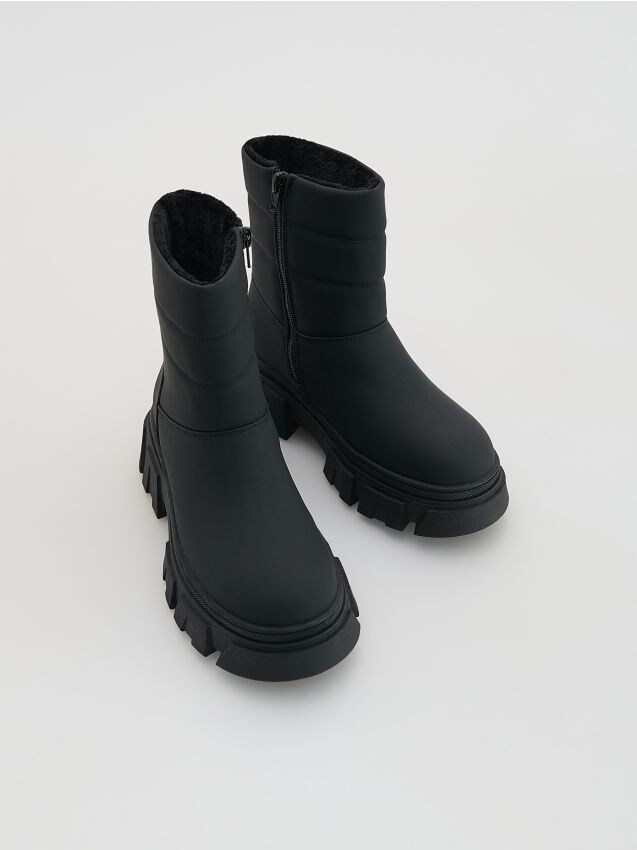 Reserved - Ocieplane botki z imitacji skóry - czarny