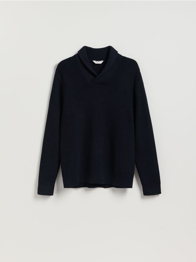 Reserved - Strukturalny sweter z bawełny - granatowy