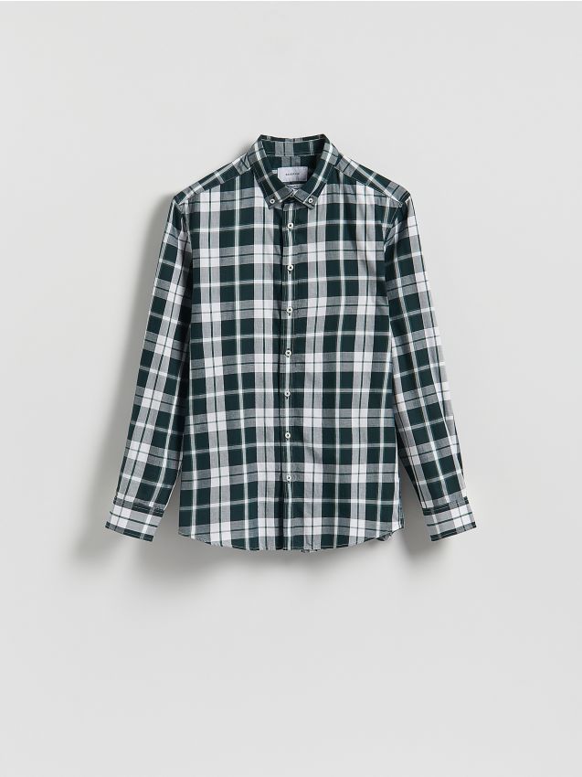 Reserved - Koszula regular fit w kratę - ciemnozielony