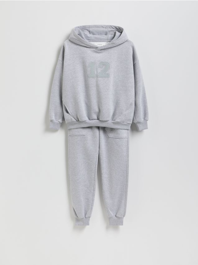 Reserved - Dzianinowy komplet z bawełną - jasnoszary