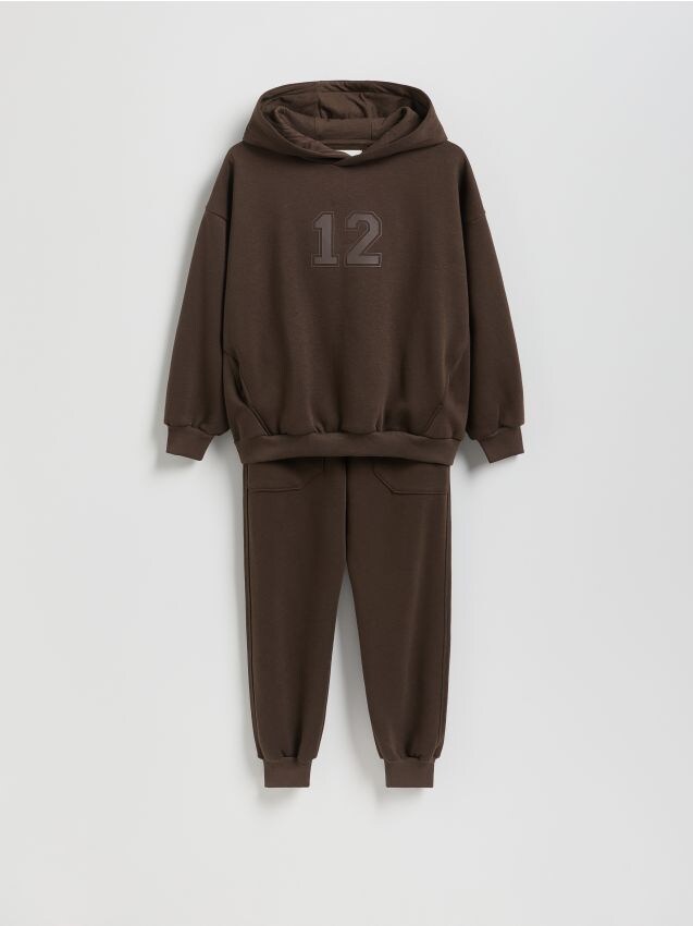 Reserved - Dzianinowy komplet z bawełną - ciemnobrązowy