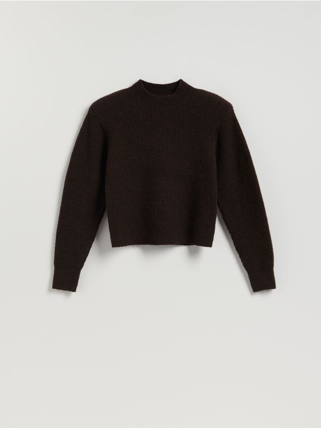 Reserved - Sweter z wełną - ciemnobrązowy
