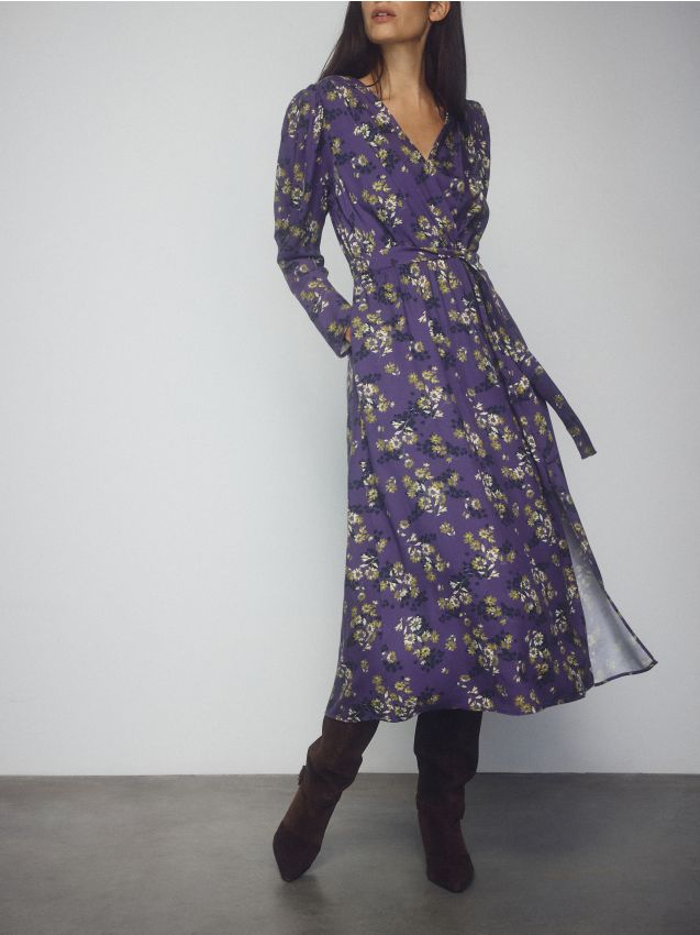 Reserved - Sukienka midi w kwiaty - wielobarwny