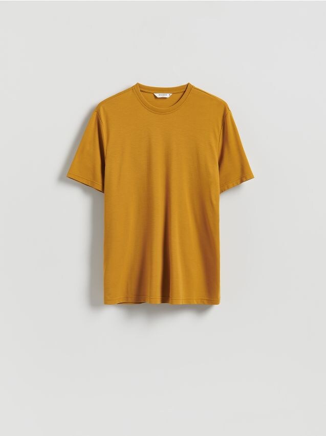 Reserved - T-shirt regular z wiskozą - bursztynowy