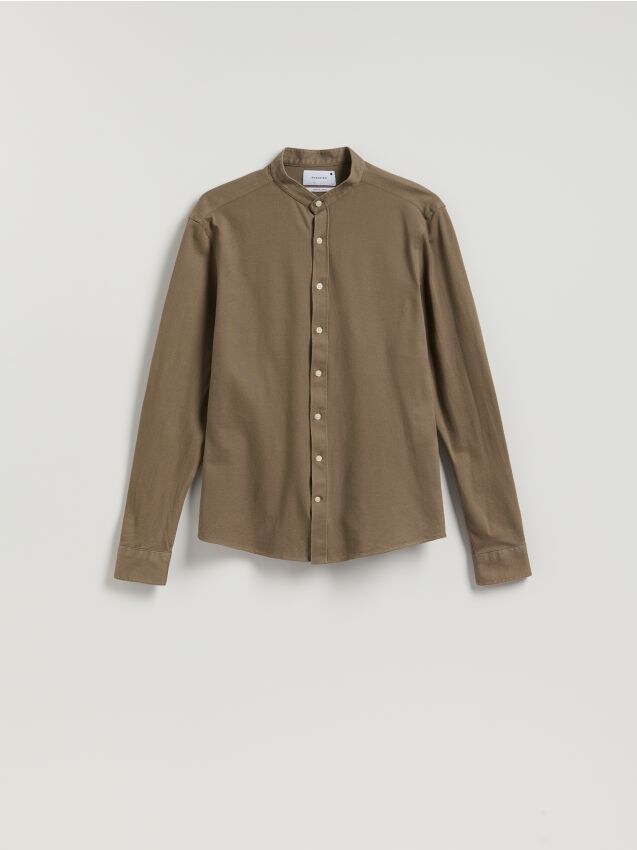 Reserved - Koszula super slim z bawełny egipskiej - ciemnozielony