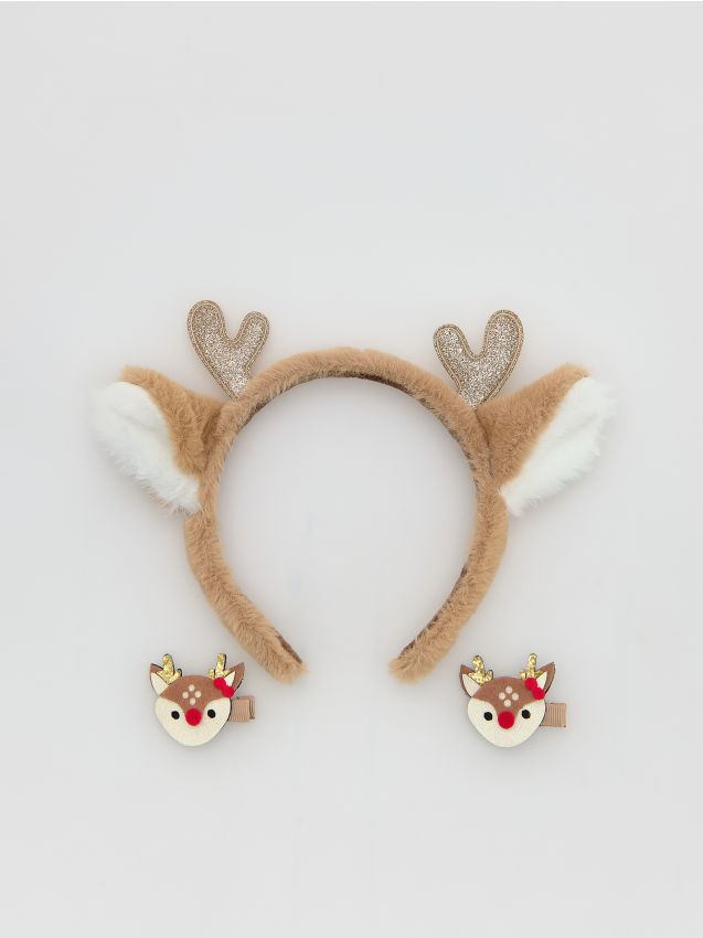 Reserved - Świąteczna opaska ze spinkami - brązowy