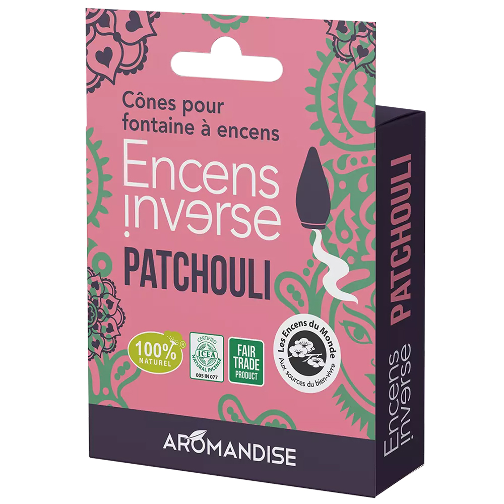 Aromandise Les Encens du Monde, kadzidełka odwrócone, do fontanny, Paczula, Optymizm, 10 sztuk