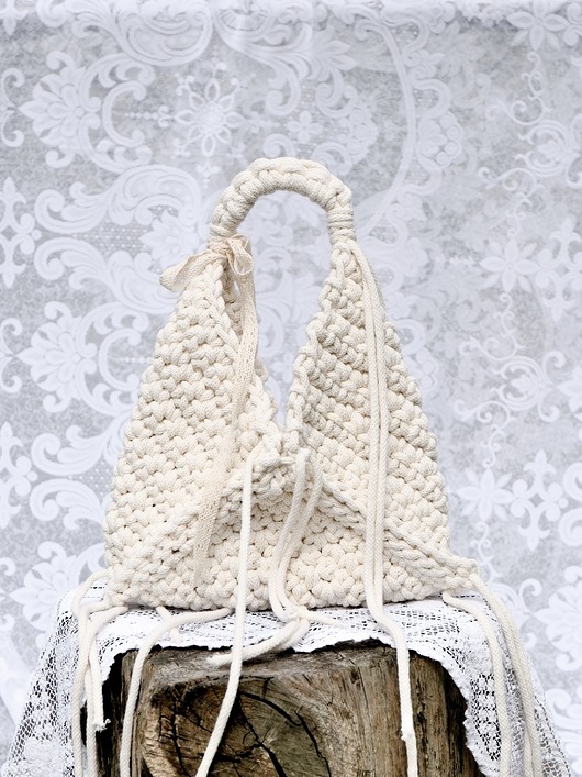 Naturalna Torebka ze Sznurka Bawełnianego z Recyklingu z Frędzlami