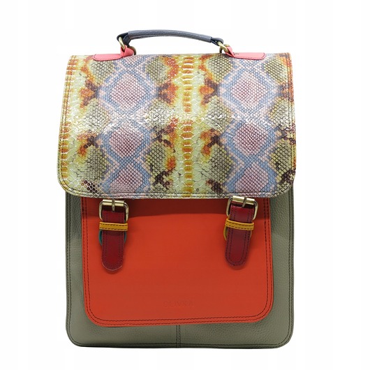 Plecak skórzany damski torebka 2w1 elegancki pojemny mieści A4 OLIVKA