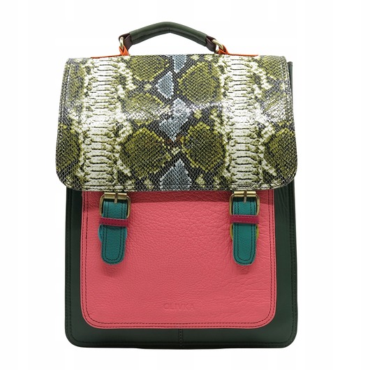 Plecak skórzany damski torebka 2w1 elegancki pojemny mieści A4 OLIVKA