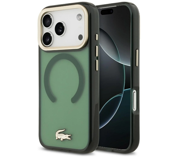 Lacoste Shockproof Transparent Frosted Gold Logo MagSafe do iPhone 17 Pro sinople LCHMP17LUFWAE