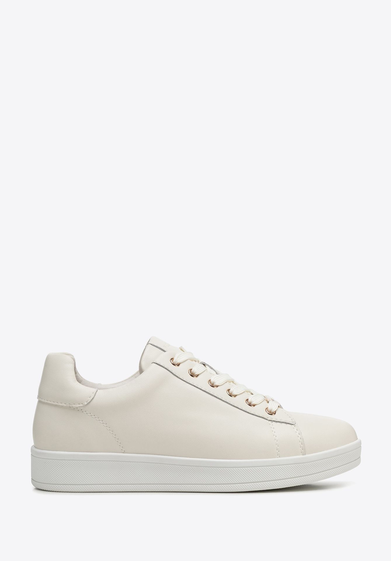 Damskie sneakersy skórzane na platformie kremowe