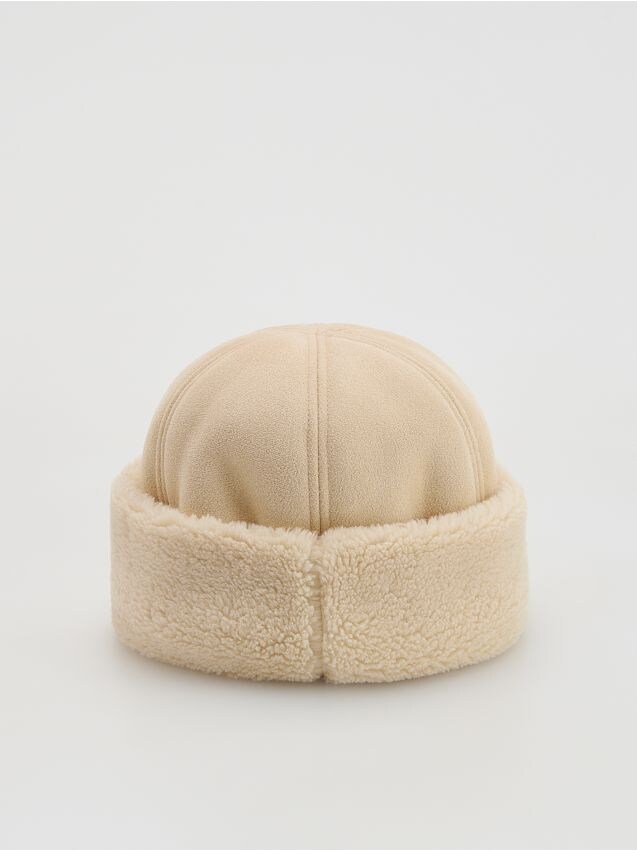 Reserved - Czapka pilotka - złamana biel