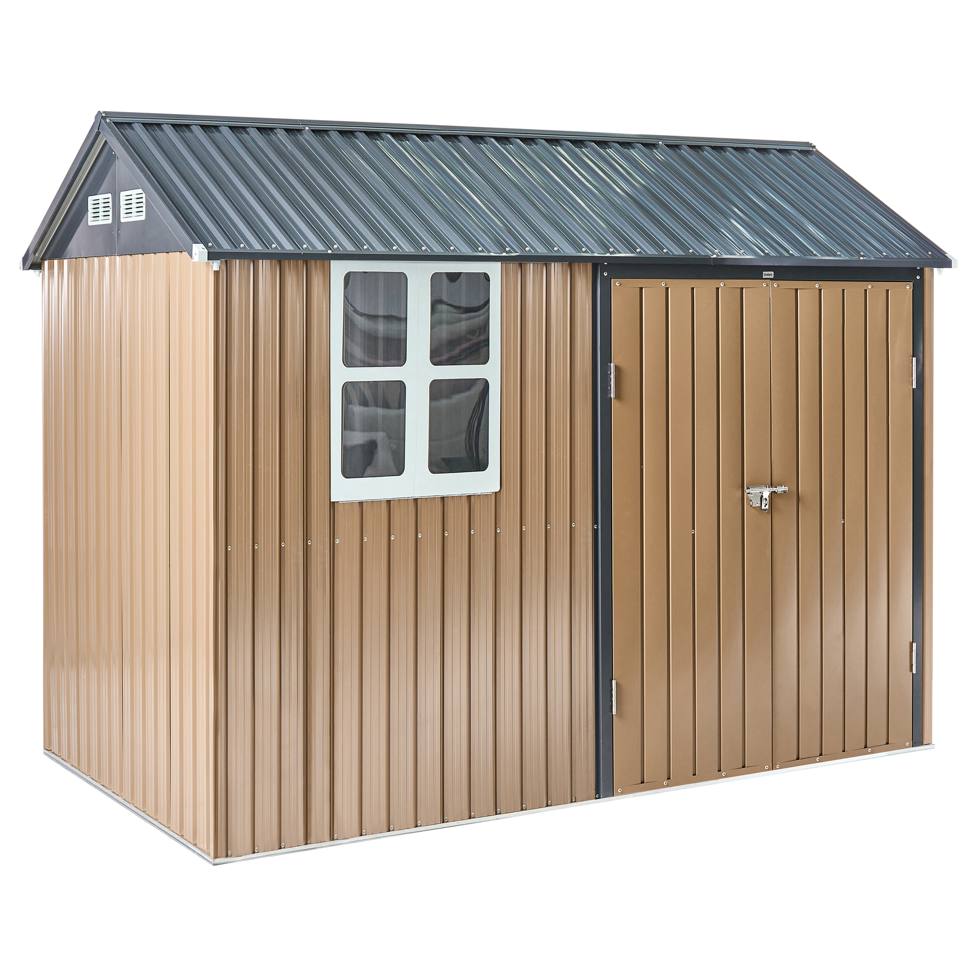 BELIANI Ogrodowy domek narzędziowy szopa brązowy stalowy 313 x 220 cm zamykana na zasuwkę odporna na promienie UV i wodę