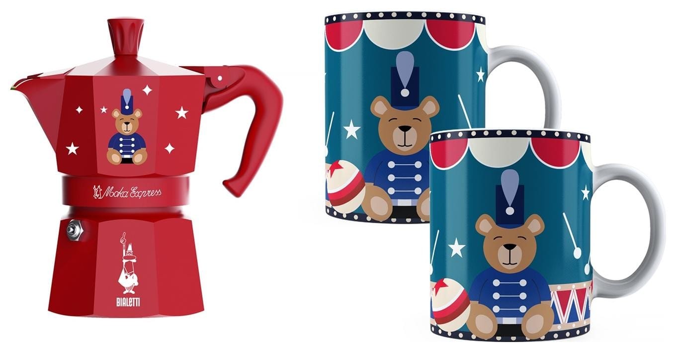 Bialetti Joyful Christmas Moka Express 6tz 300 ml + 2 kubki czerwony