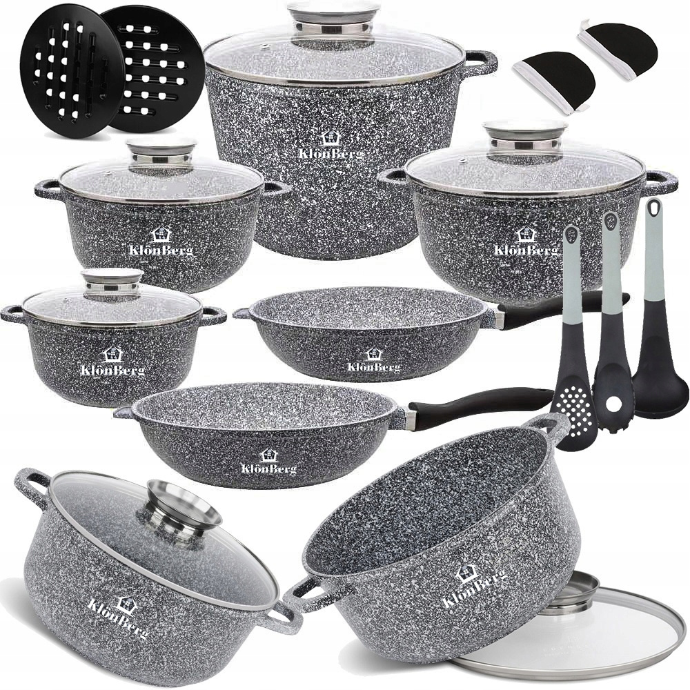 TEMU Zestaw Garnków Kuchennych Marmurowych 17 el. Zestaw Garnków do Gotowania i Smażenia Patelnie Indukcja Gaz Garnek Kuchenny Patelnia