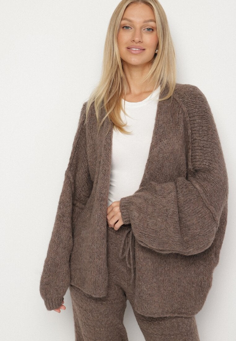 Jasnobrązowy Nietoperzowy Kardigan Bez Zapięć z Domieszką Wełny i Wiskozy Rallisa