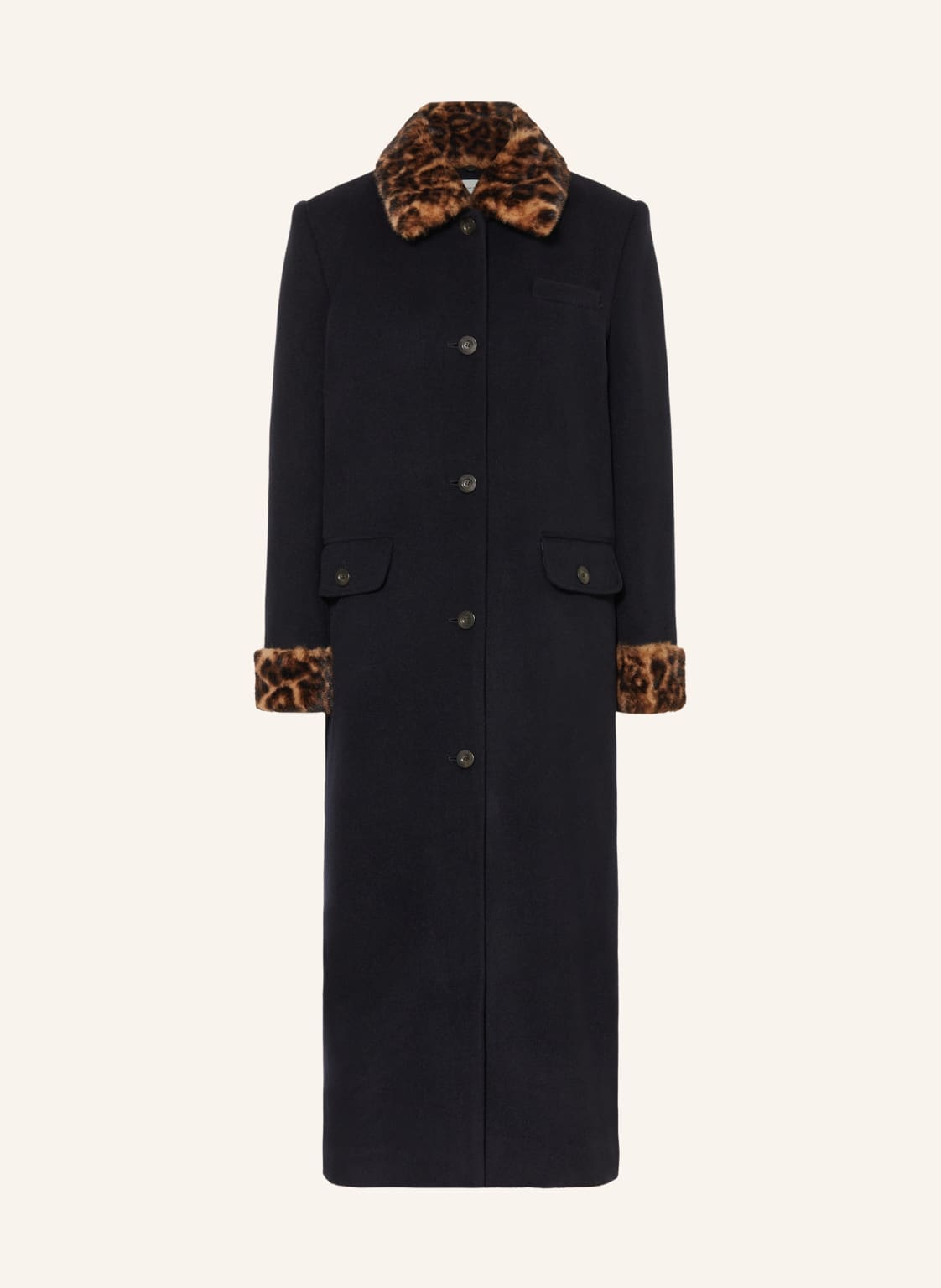 Claudie Pierlot Wełniany Płaszcz Z Sztucznym Futrem blau