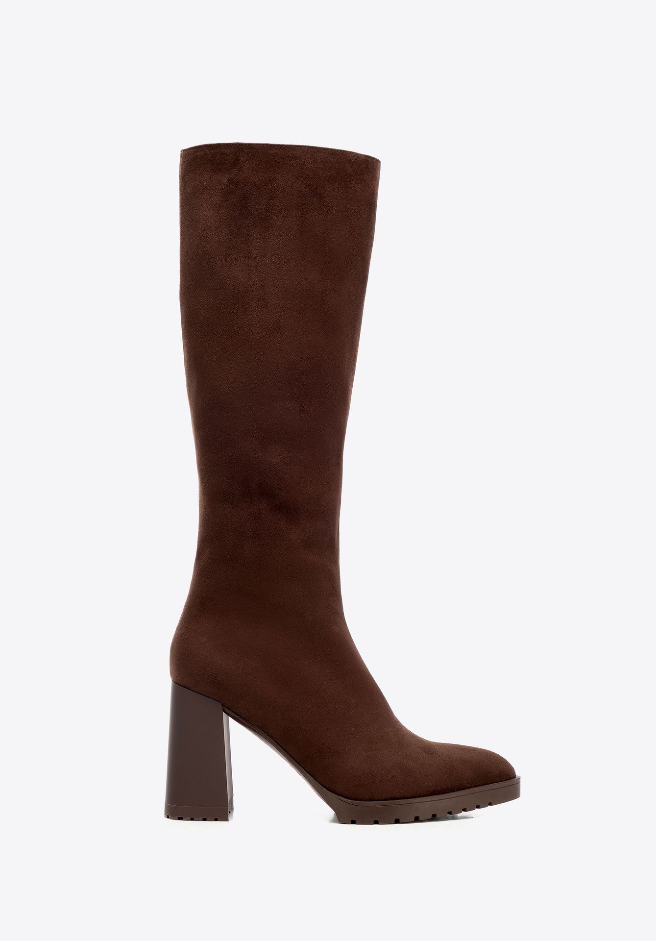 Opinie o Damskie kozaki z imitacji zamszu na słupku brązowe