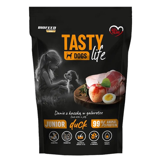 BIOFEED Tasty Dogs Life Junior Kaczka - mokra karma dla psa - 500g