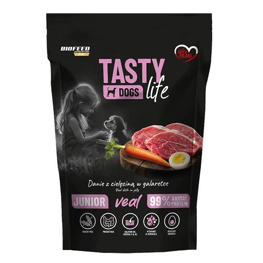 BIOFEED Tasty Dogs Life Junior Cielęcina - mokra karma dla psa - 500g