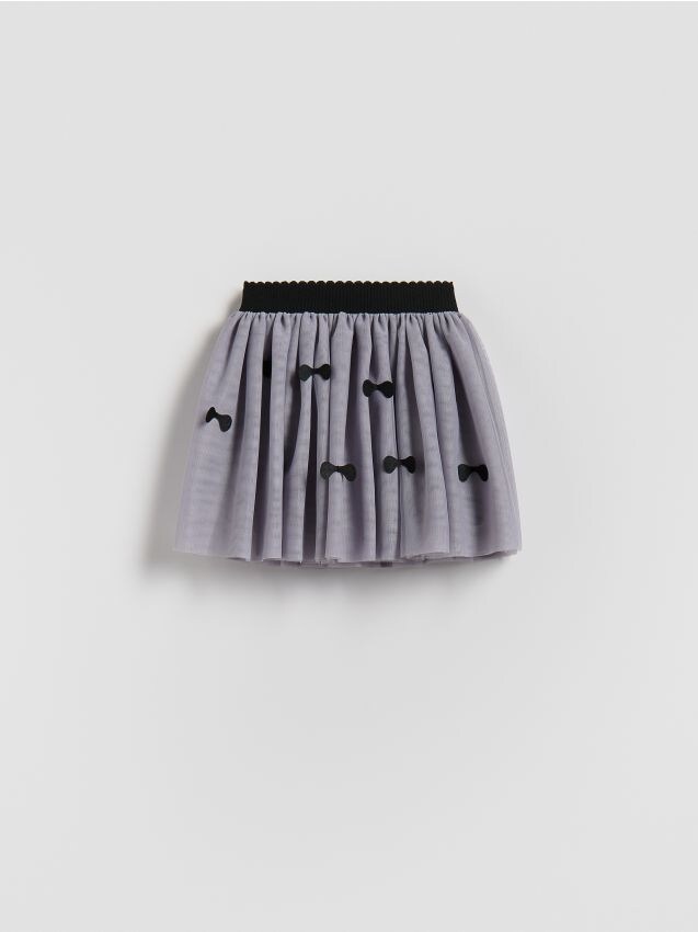 Reserved - Tiulowa spódnica z kokardkami - ciemnoszary