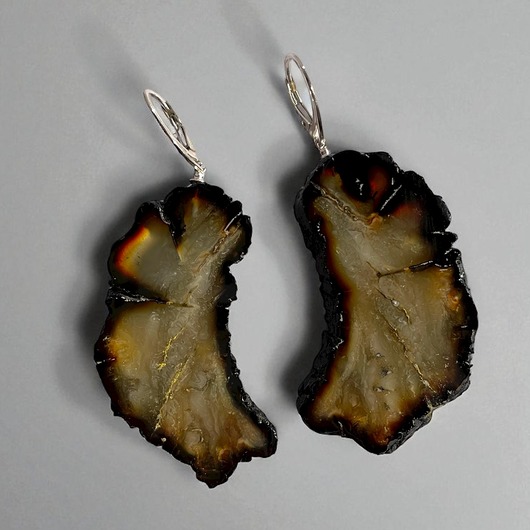 Kolczyki srebrne plastry bursztynu bałtyckiego
