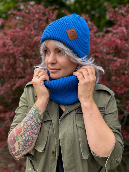 Bawełniany komin zimowy Niebieski Kobalt