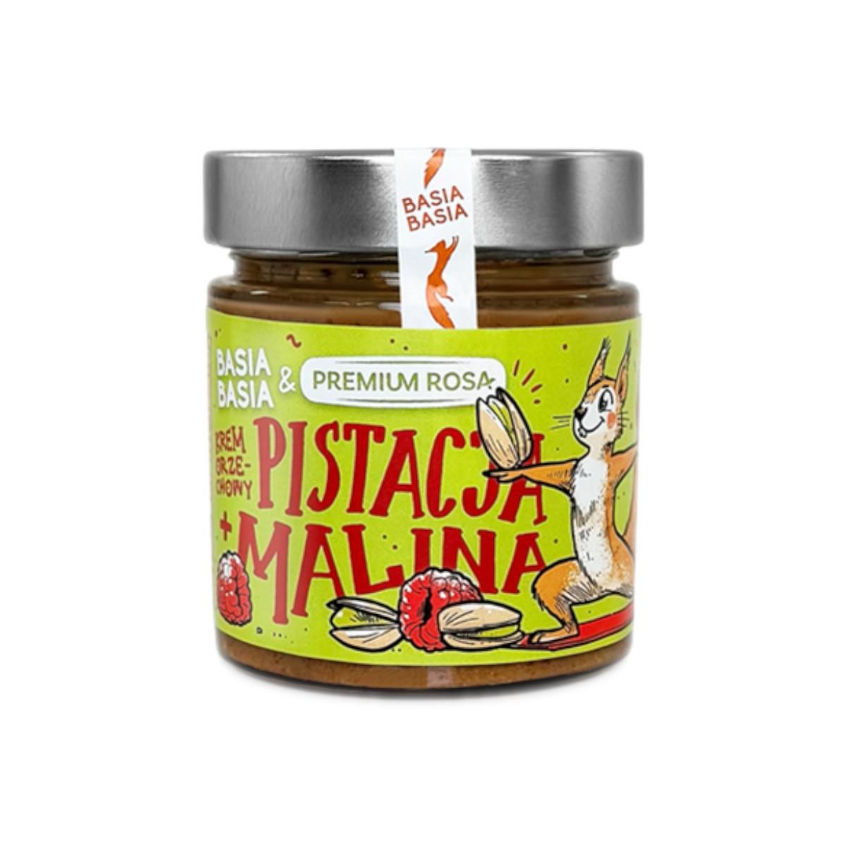Basia Basia Premium Rosa Krem orzechowy na bazie nerkowców z pistacjami, liofilizowanymi malinami i daktylami w proszku 195 g - żywność