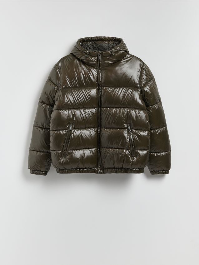 Reserved - Pikowana kurtka z kapturem - ciemnozielony