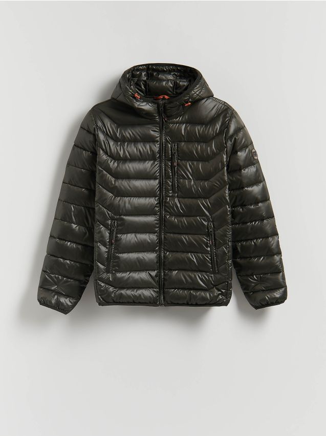 Reserved - Pikowana kurtka z kapturem - ciemnozielony