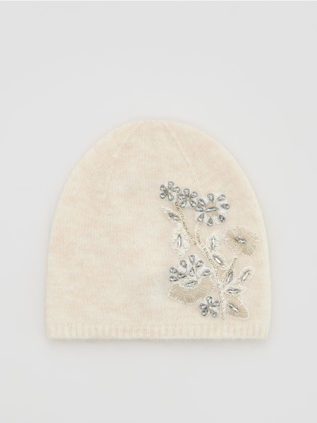 Reserved - Czapka z wełną - złamana biel