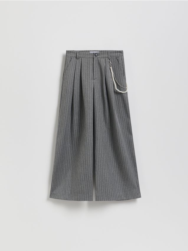 Reserved - Spodnie wide leg w paski - ciemnoszary