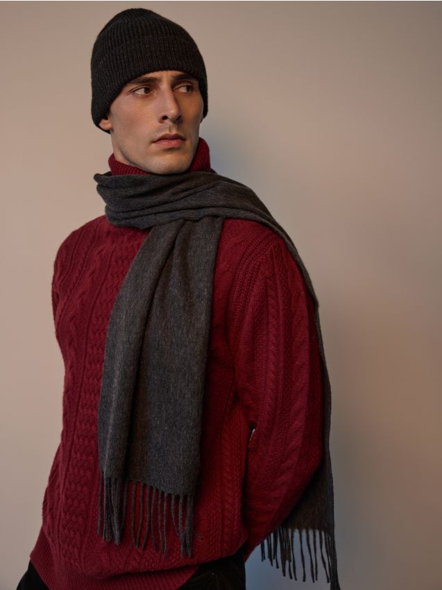 Reserved - Wełniany szalik z kaszmirem - ciemnoszary