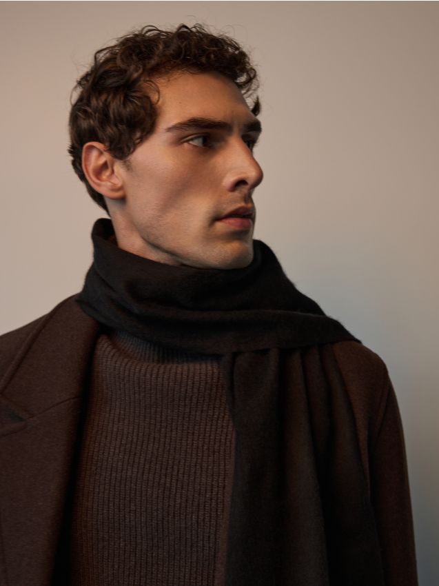 Reserved - Wełniany szalik z kaszmirem - czarny