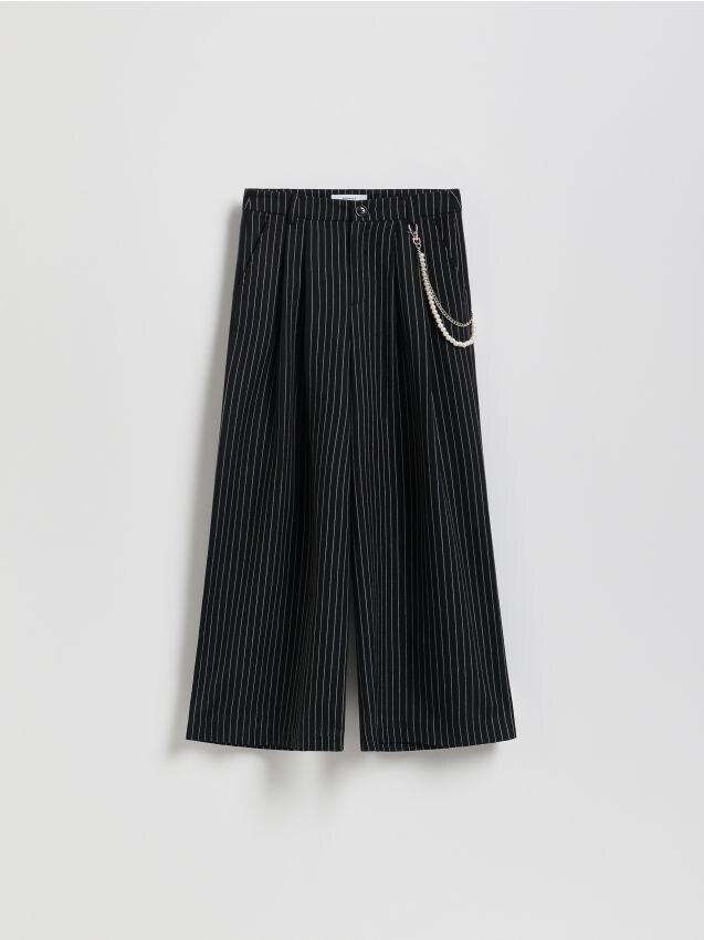 Reserved - Spodnie wide leg w paski - czarny