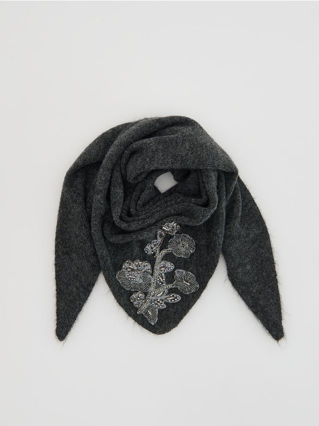 Reserved - Szal z wełną - ciemnoszary