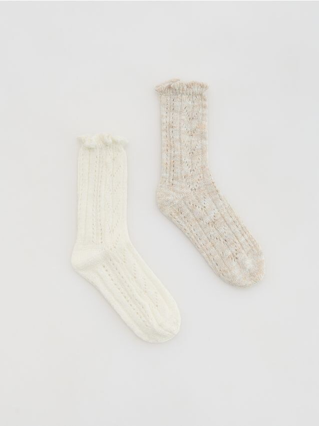 Reserved - Skarpety z domieszką wełny 2 pack - złamana biel