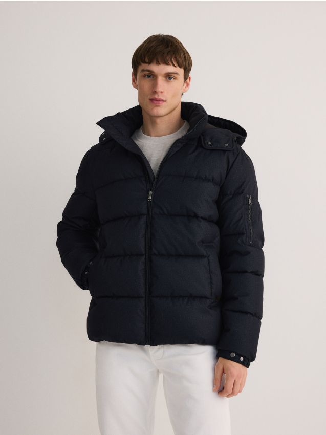 Reserved - Pikowana kurtka z kapturem - granatowy