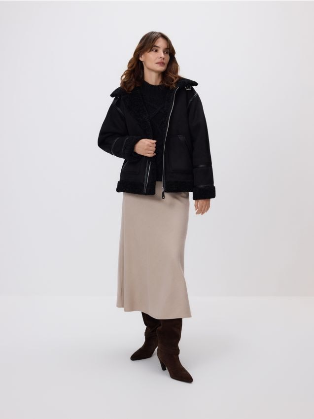 Reserved - Kurtka z imitacji zamszu - czarny