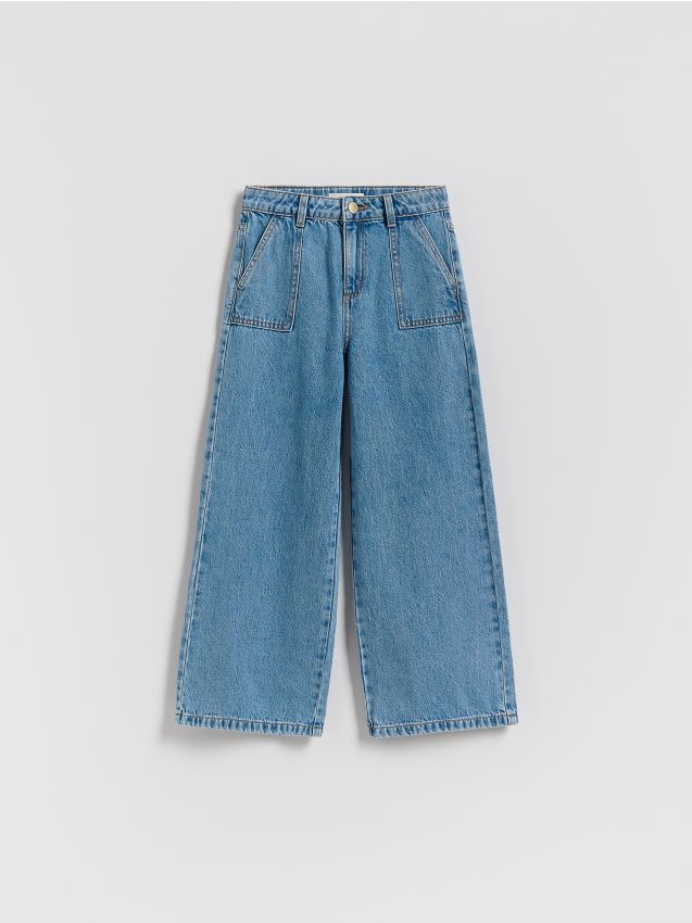 Reserved - Jeansy super wide leg - niebieski