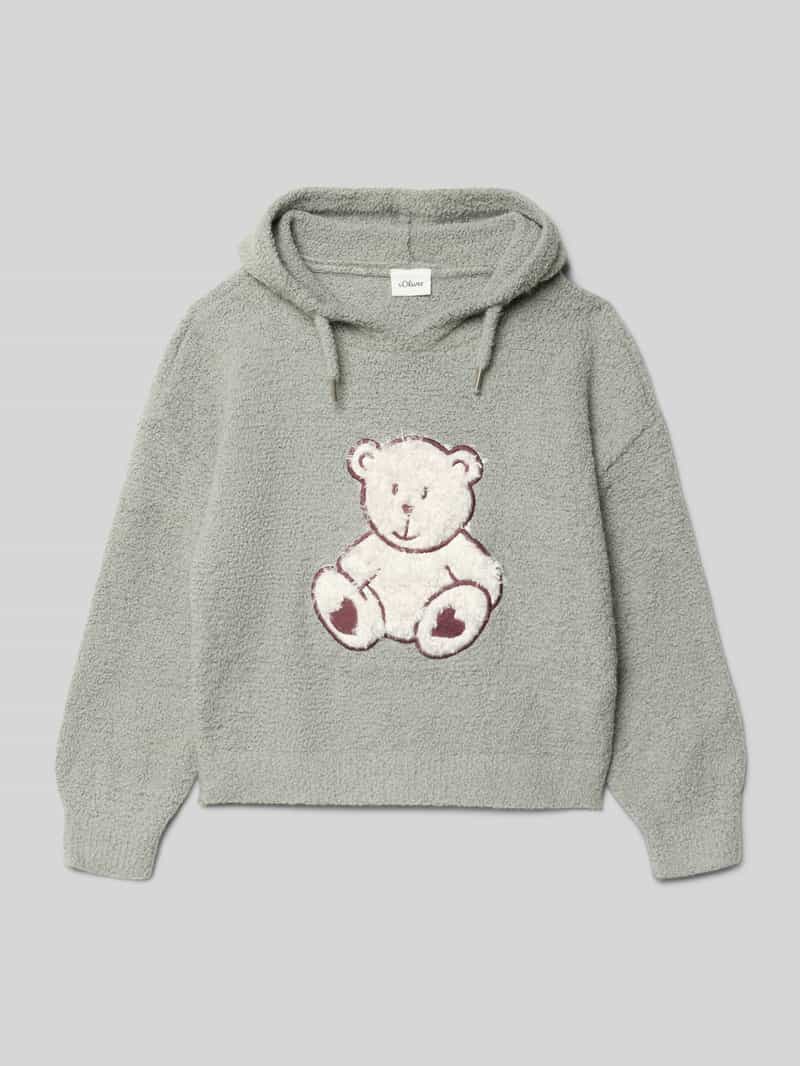 Bluza o kroju regular fit z kapturem i motywem misia