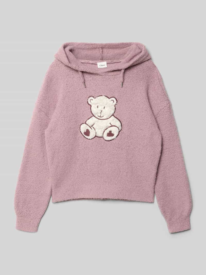 Bluza o kroju regular fit z kapturem i motywem misia